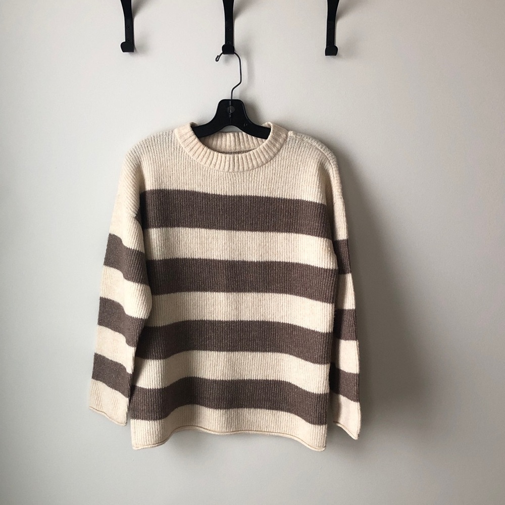 Vero Moda Cream and Brown Striped Women's Sweater